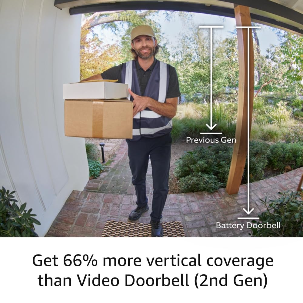 Like-New Ring Battery Doorbell (newest model), Home or business security with Head-to-Toe video, Live View with Two-Way Talk, and Motion Detection