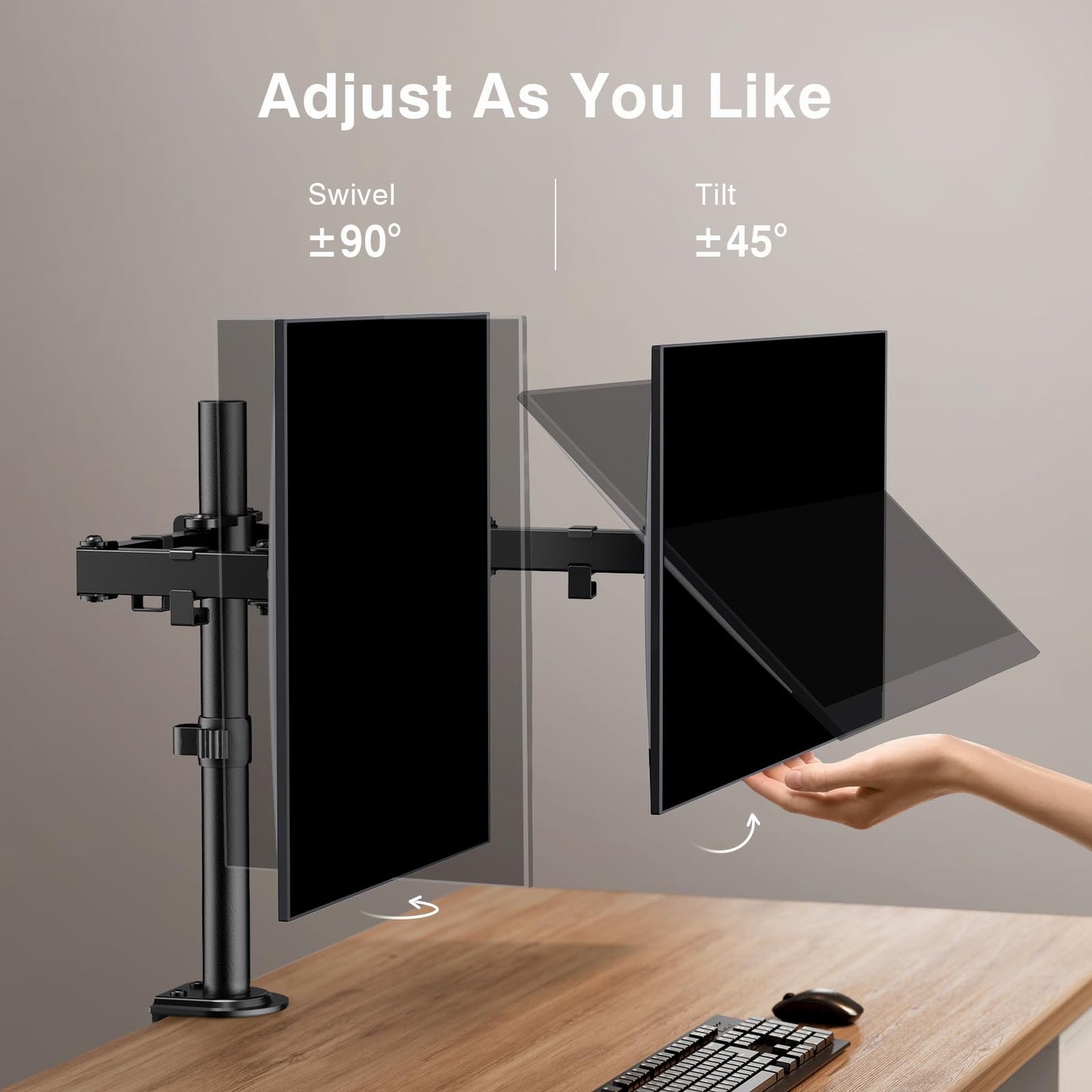 ErGear Dual Monitor Stand, Heavy Duty Adjustable Monitor Desk Mount for 2 Screens up to 32 Inches, Fully Adjustable Height, Tilt, Swivel, Rotate