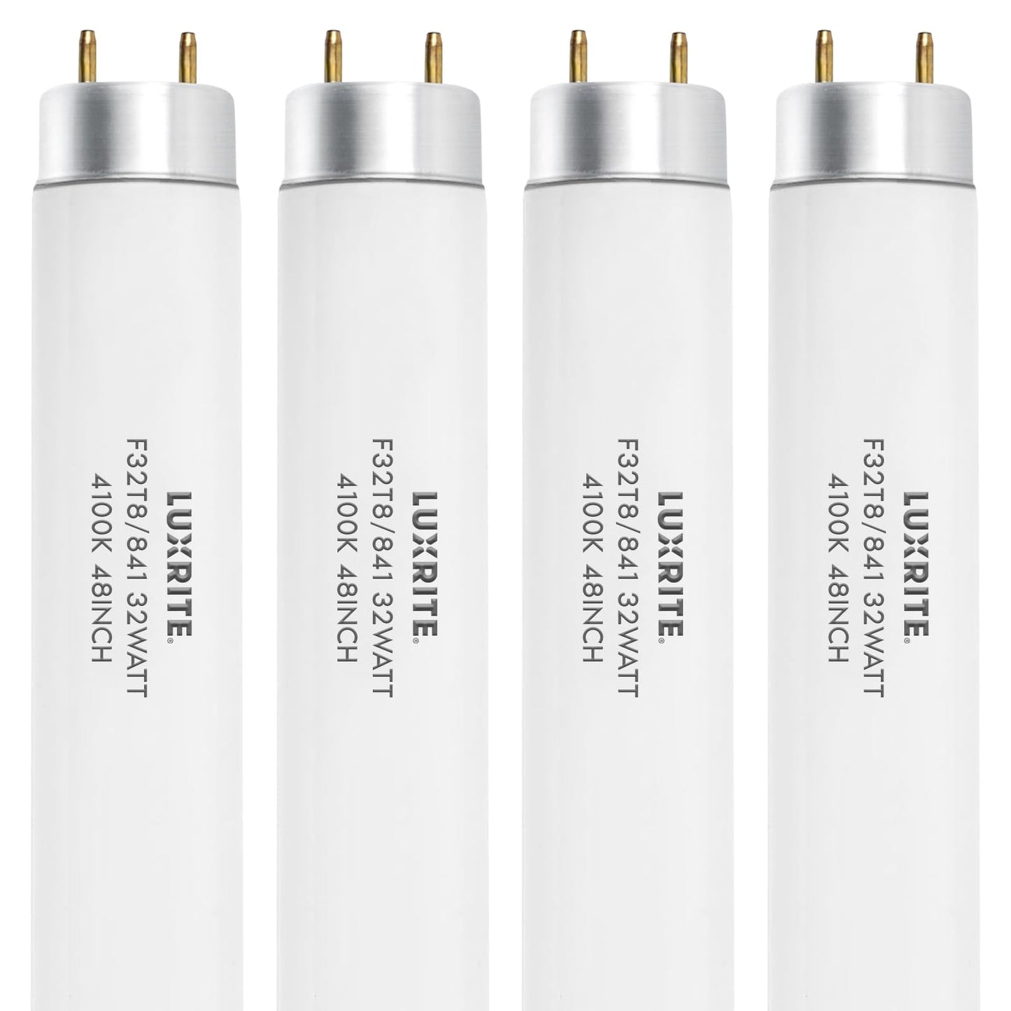 LUXRITE F32T8/841 32W 48in T8 Fluorescent Tube Light Bulb, 4100K (4 Pack)
