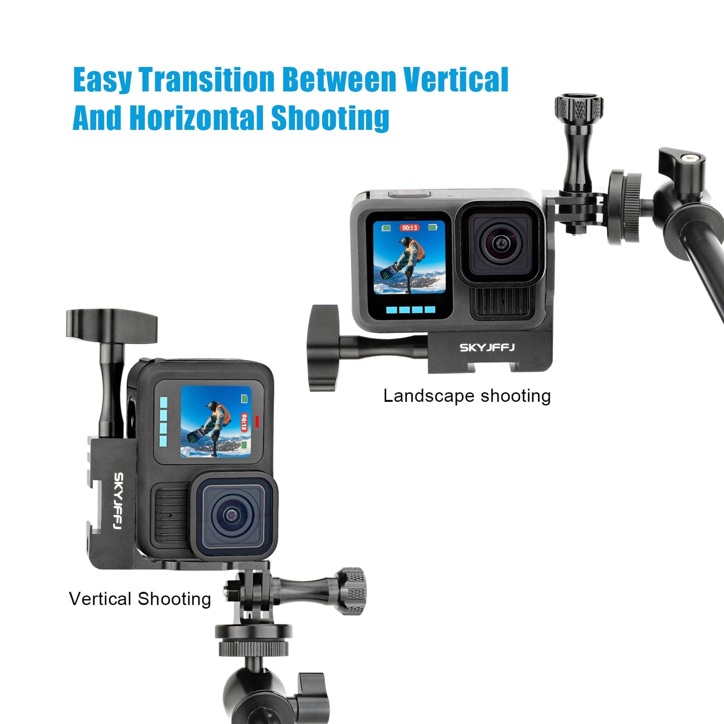 SKYJFFJ 90 Degree Aluminum Vertical Bracket Adapter for GoPro Hero 13 12 11 10 9 Action Camera Black (Vertically)