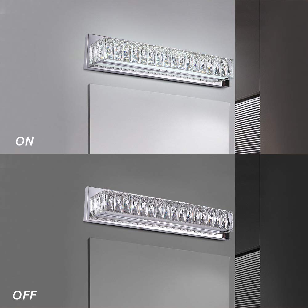 Crystal Vanity Lights, Bathroom Vanity Lighting Fixtures Over Mirror, LED Modern Wall Lights Fixtures Made for Stainless Steel Finish and K9 Crystal