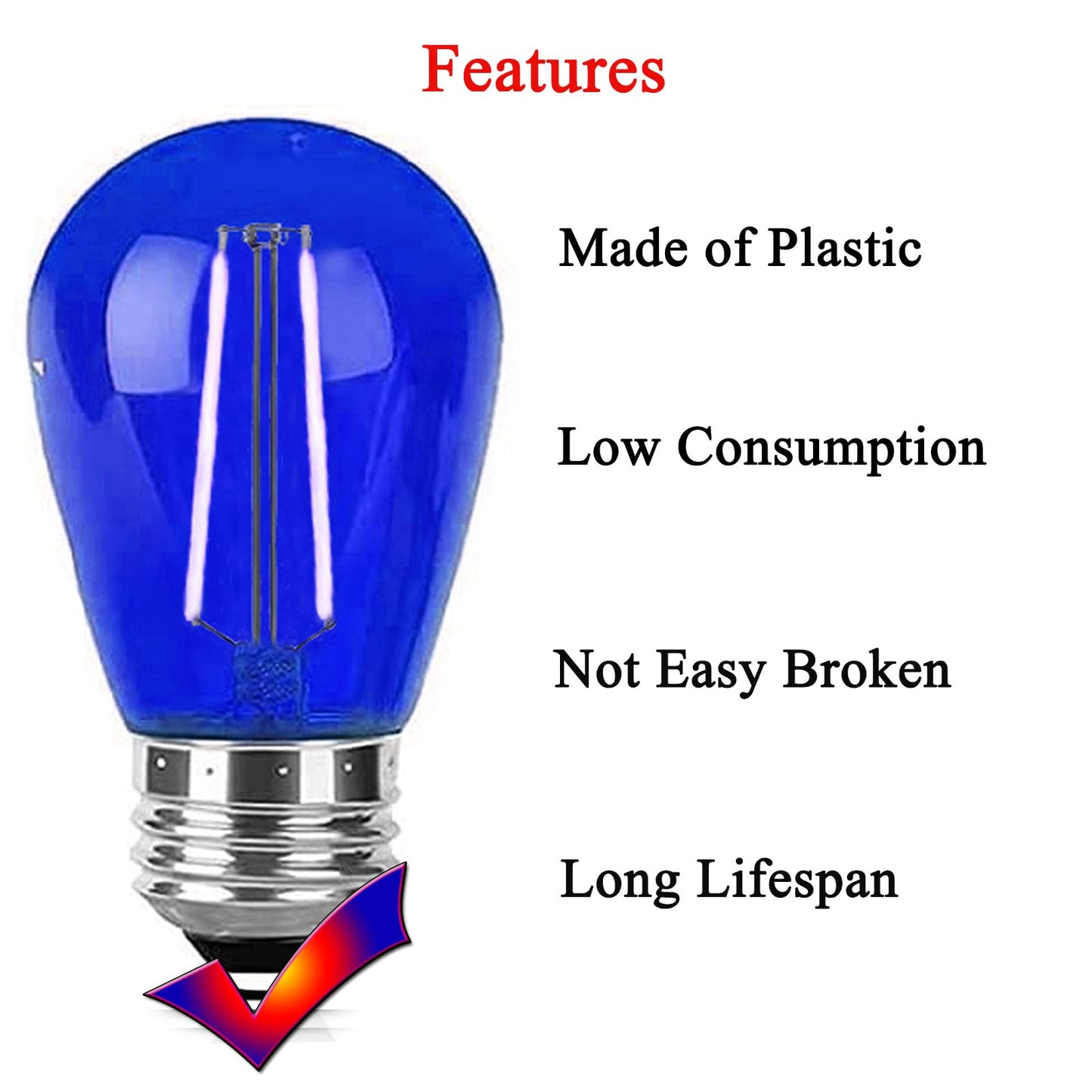 LRSUEYSKIN S14 Blue LED Bulb Replacement LED Light Bulbs 2W Plastic Shatterproof Night Bulb E26 Base S14 String Light Waterproof Vintage Bulb