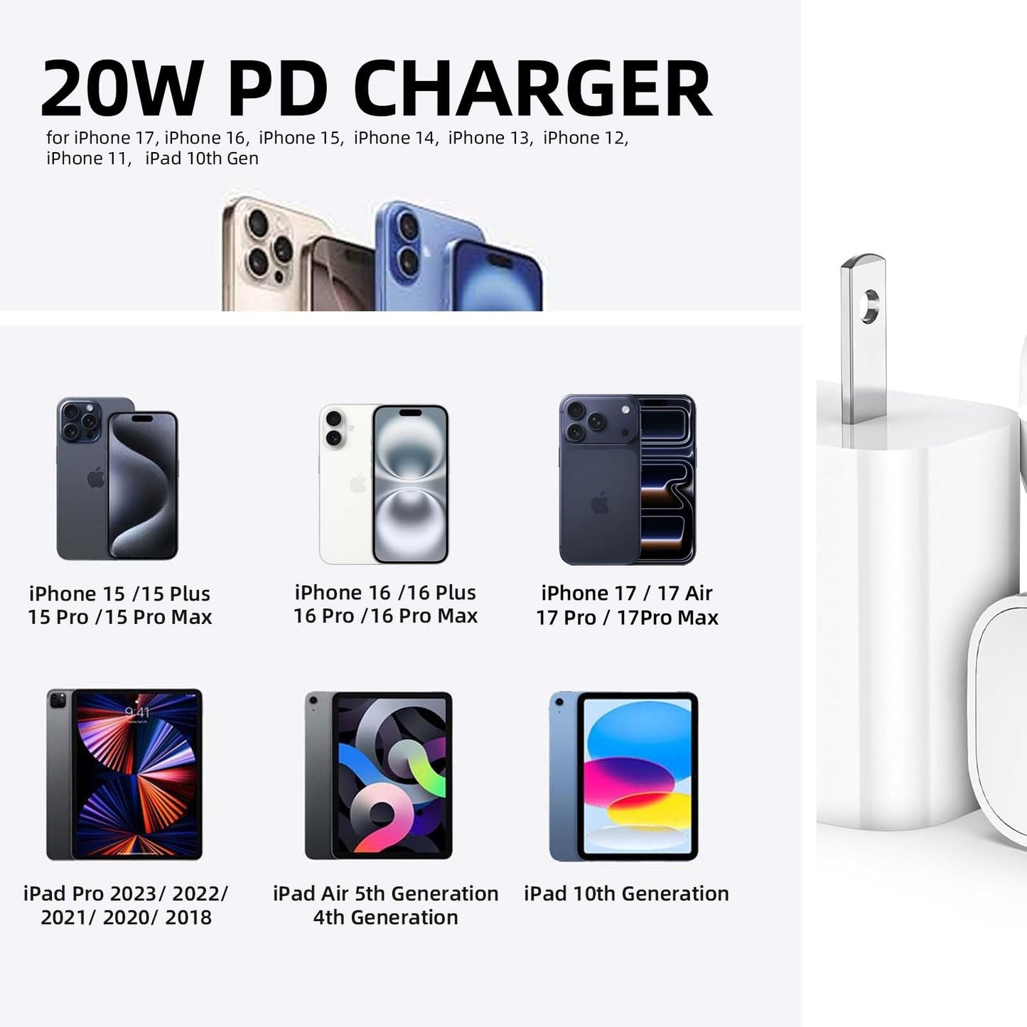 iPhone 17 16 15 Charger Block Fast Charging, 3Pack 20W USB C Wall Charger Adapter for iPhone 17, 17 Air, 17 Pro, 17Pro Max, iPhone 16, 16 Plus, 16
