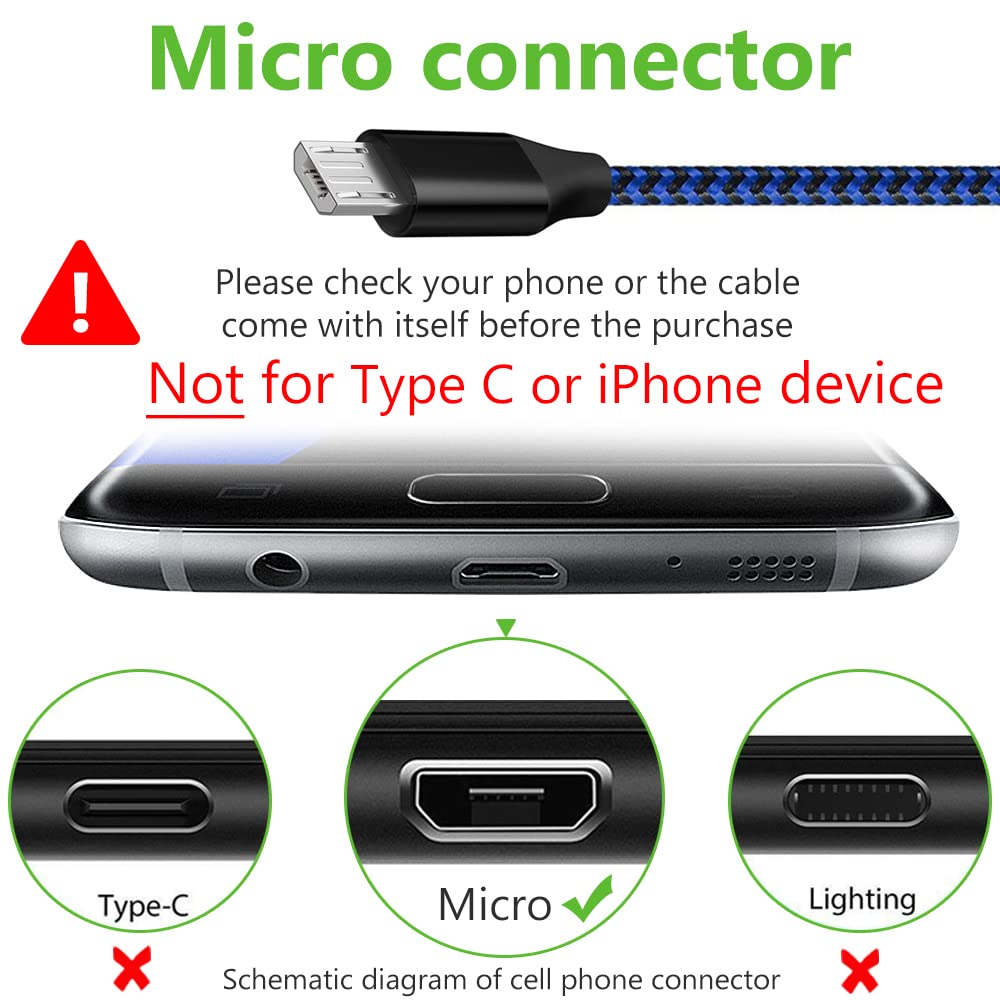 Micro USB Cable, 3Pack 10FT Android Charger Cable Long Nylon Braided Sync and Fast Charging Cord Compatible with Samsung Galaxy S7 S6 Edge, Android