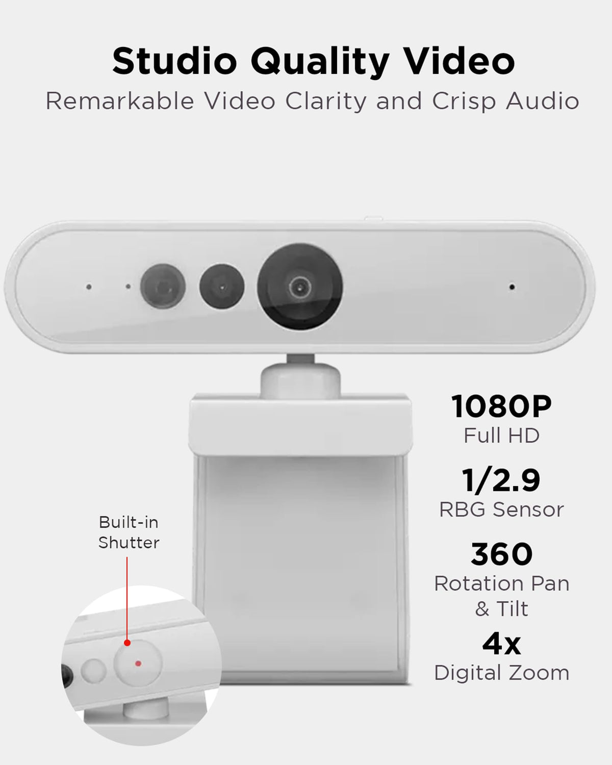 Lenovo HD 1080p Webcam (510 FHD) - Monitor Camera with 4X Digital Zoom, 95° Wide Angle, 360° Rotation Pan & Tilt - Desktop Cam with Dual Microphones