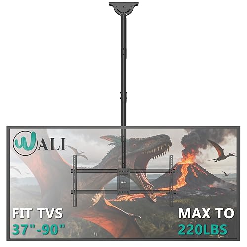 WALI Ceiling TV Mount for 37-90 Inch TVs, Extra Long Arm Ceiling Mount TV Bracket, Telescoping Height Adjustable Hanging Pole TVs Ceiling Mount, Holds