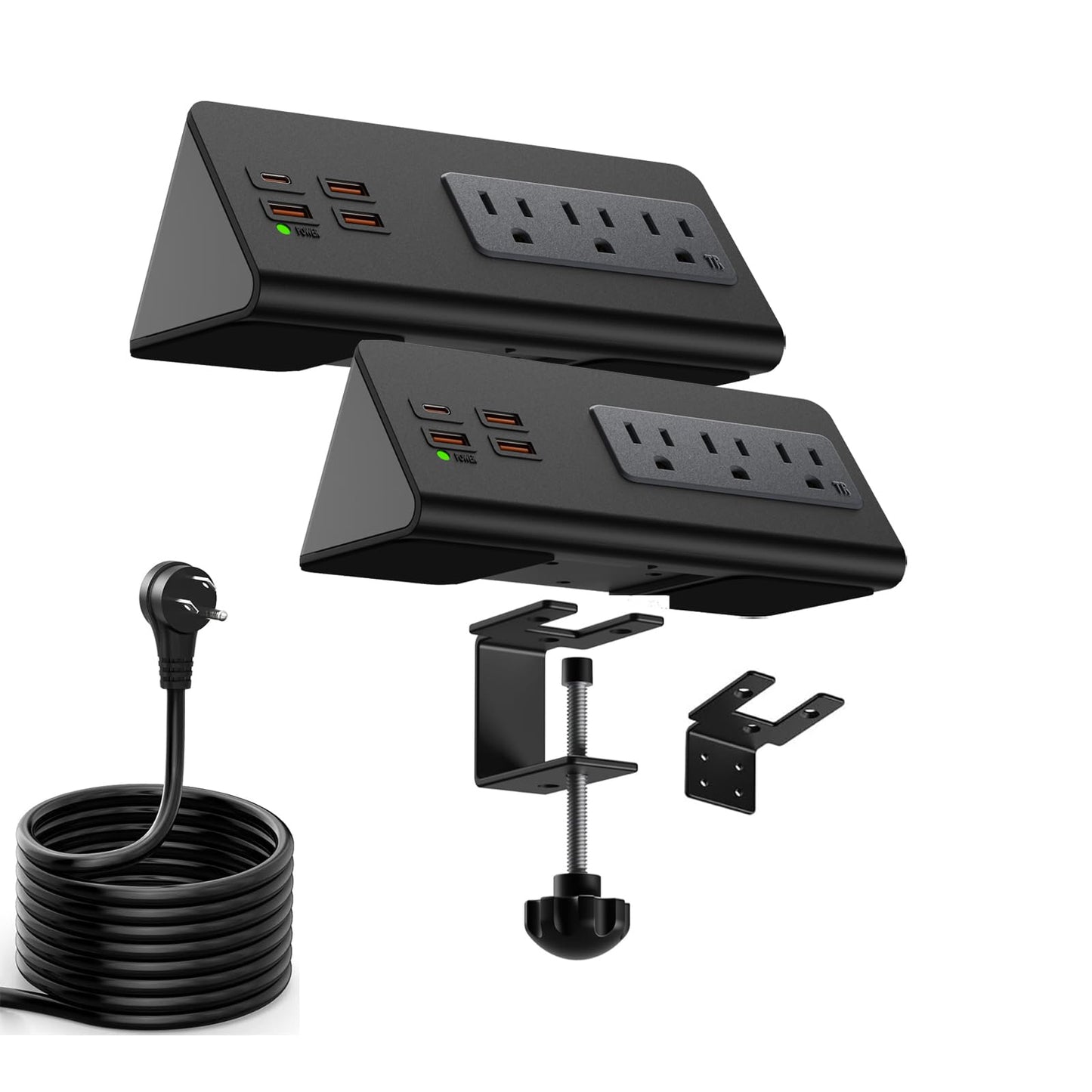 Upgraded Version Edge Mount Power Strip with USB-C Ports Tabletop Surge Protector Desk Clamp Power Sockets with 3 AC Outlets &4 Fast Charging USB