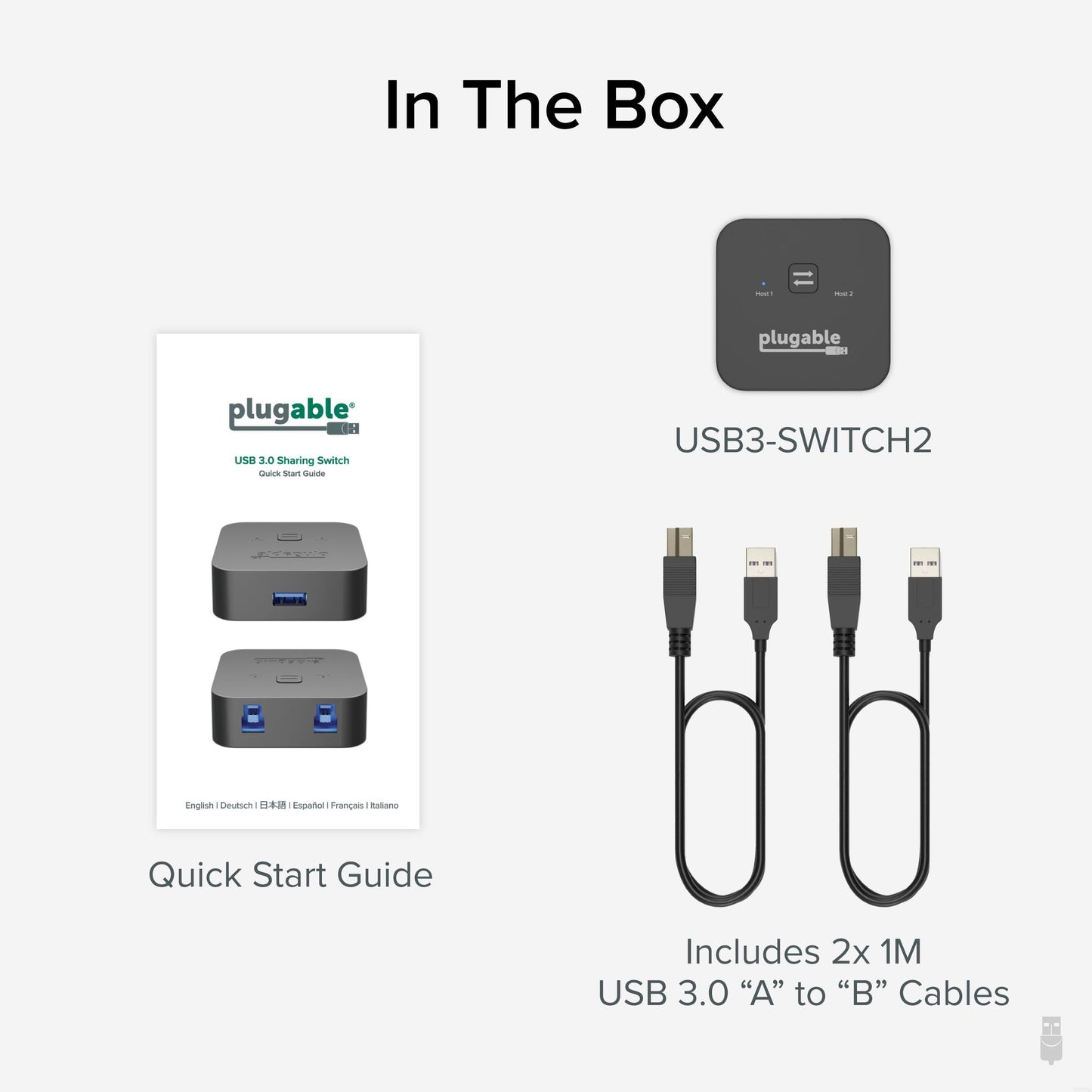 Plugable USB 3.0 Sharing Switch, One-Button USB A Switch to Share Devices Between 2 Computers | KVM Switch for Keyboards, Docking Stations & More