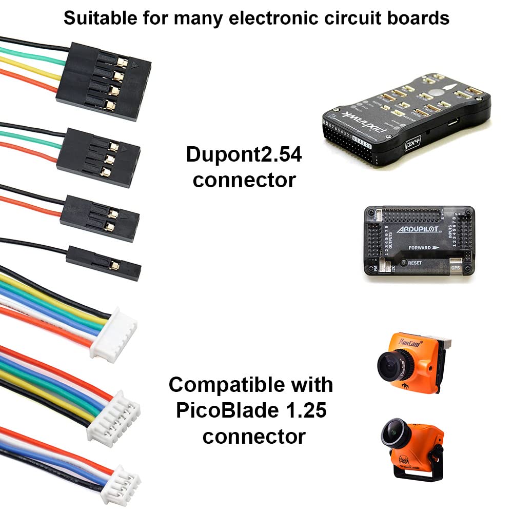 PB1.25 to Dupont 2.54mm Connectors and Cables Kit Compatible with Molex PicoBlade 1.25mm Pitch Connectors 20cm Wires