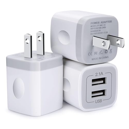 FiveBox Charger Block, USB Wall Charger, 3Pack Dual Port 2.1Amp Fast Charger Brick Base Adapter Charging Cube Plug Box for iPhone 16e 16 Pro Max 15 14