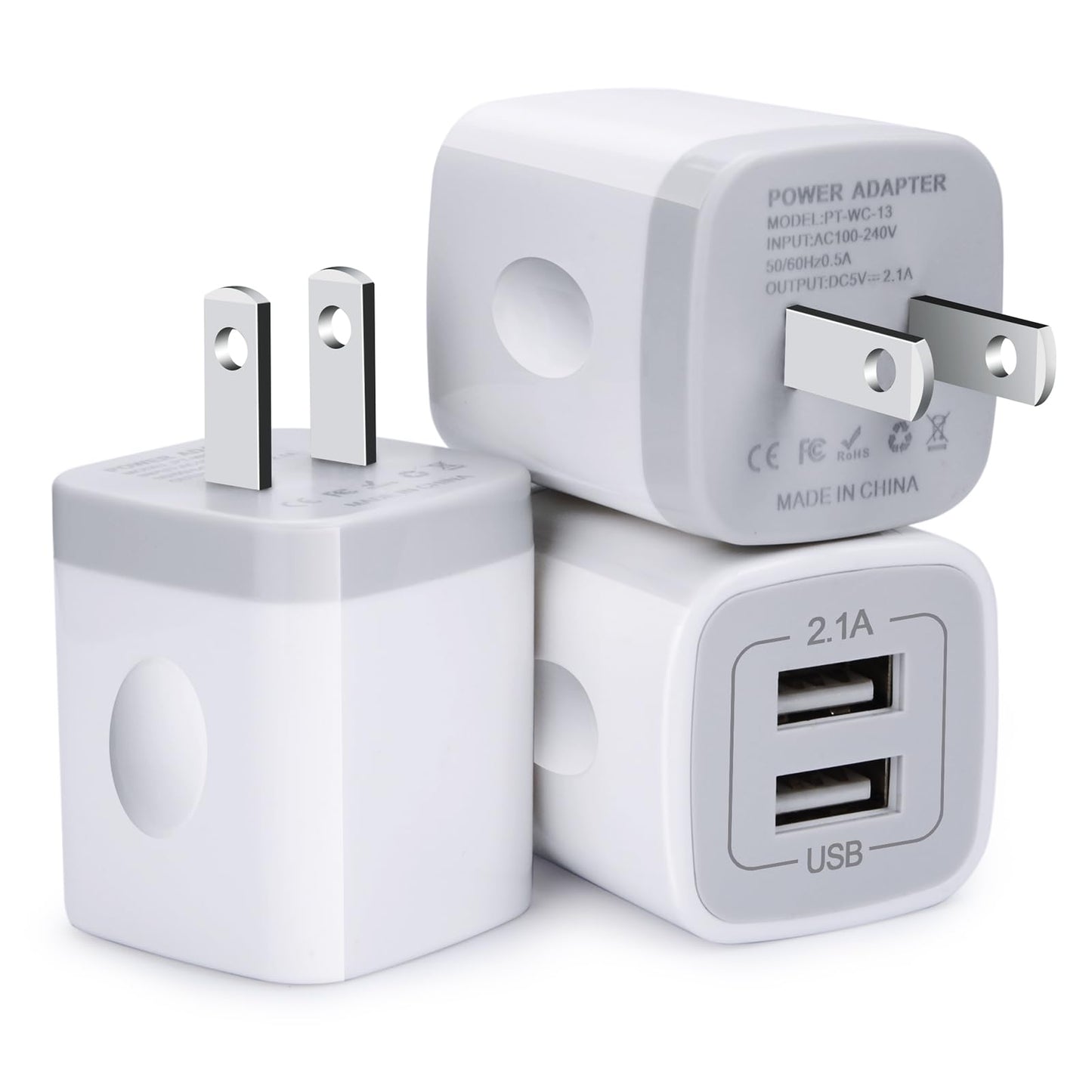 FiveBox Charger Block, USB Wall Charger, 3Pack Dual Port 2.1Amp Fast Charger Brick Base Adapter Charging Cube Plug Box for iPhone 16e 16 Pro Max 15 14