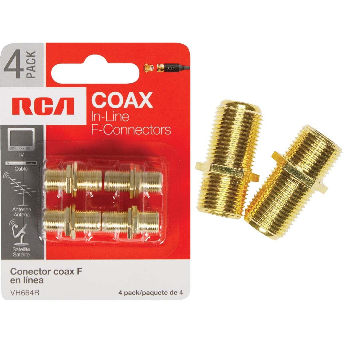 RCA Premium Coax in-Line F-Connectors - 4 Pack (VH664R)