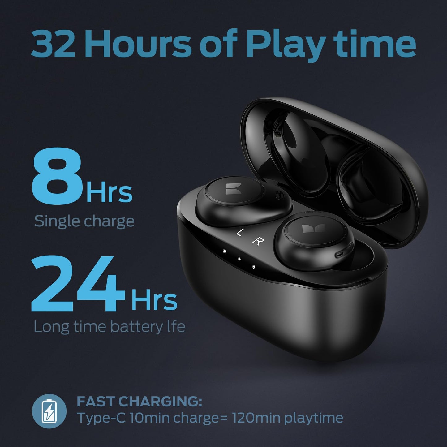 Monster Achieve 300 AirLinks Wireless Earbuds, True Wireless Earbuds Bluetooth Headphones, 32H Playtime, Touch Control, Built-in Mic, Water-Resistant