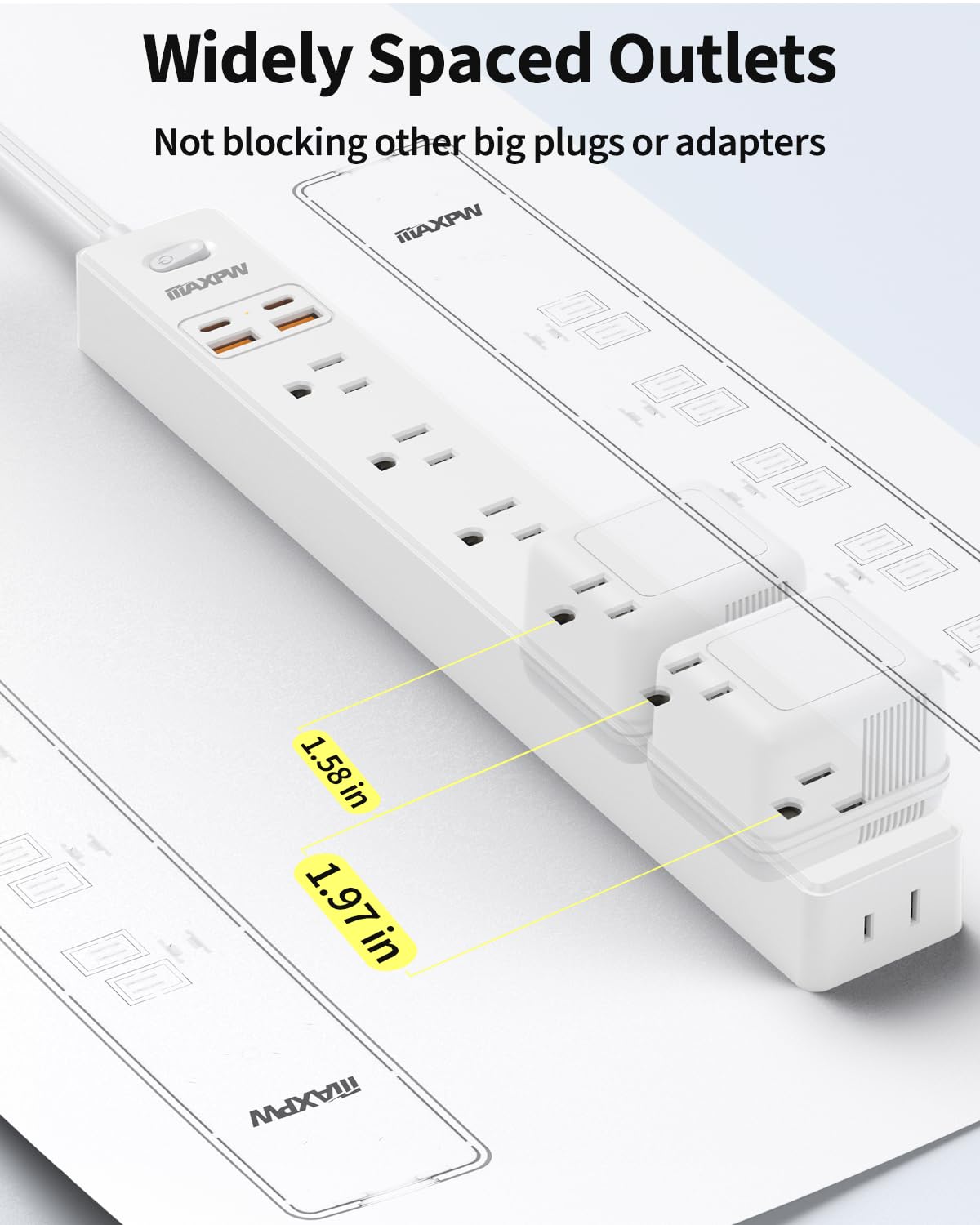 10 Ft Power Strip Surge Protector - 7 Outlets 4 USB Ports (2 USB C), Ultra Thin Flat Extension Cord & Flat Plug, 1700 Joules, Wall Mount, Desk