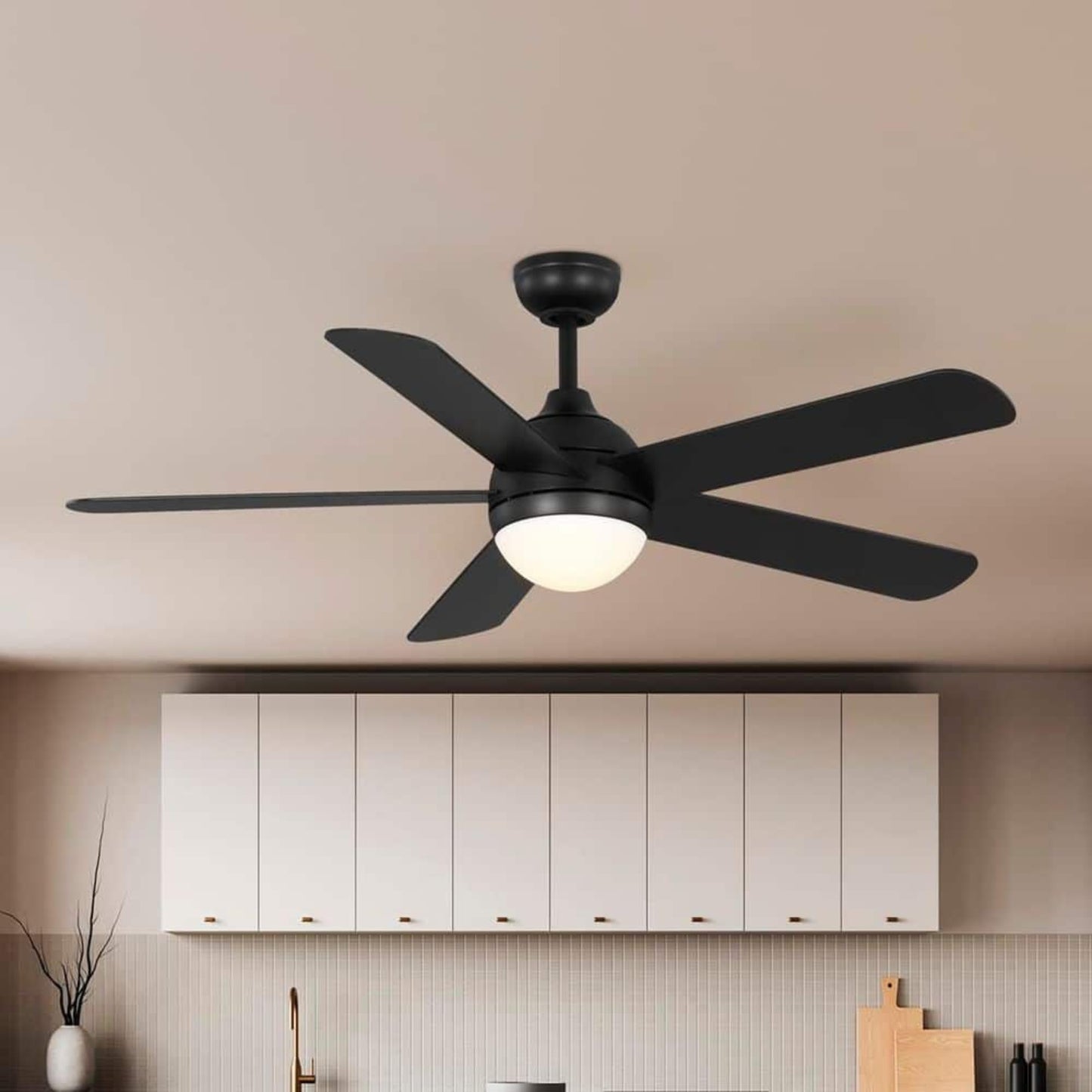 Hampton Bay Morland 52 in. Smart Indoor/Covered Outdoor Matte Black Ceiling Fan with Remote and Integrated LED Powered by Hubspace 59080