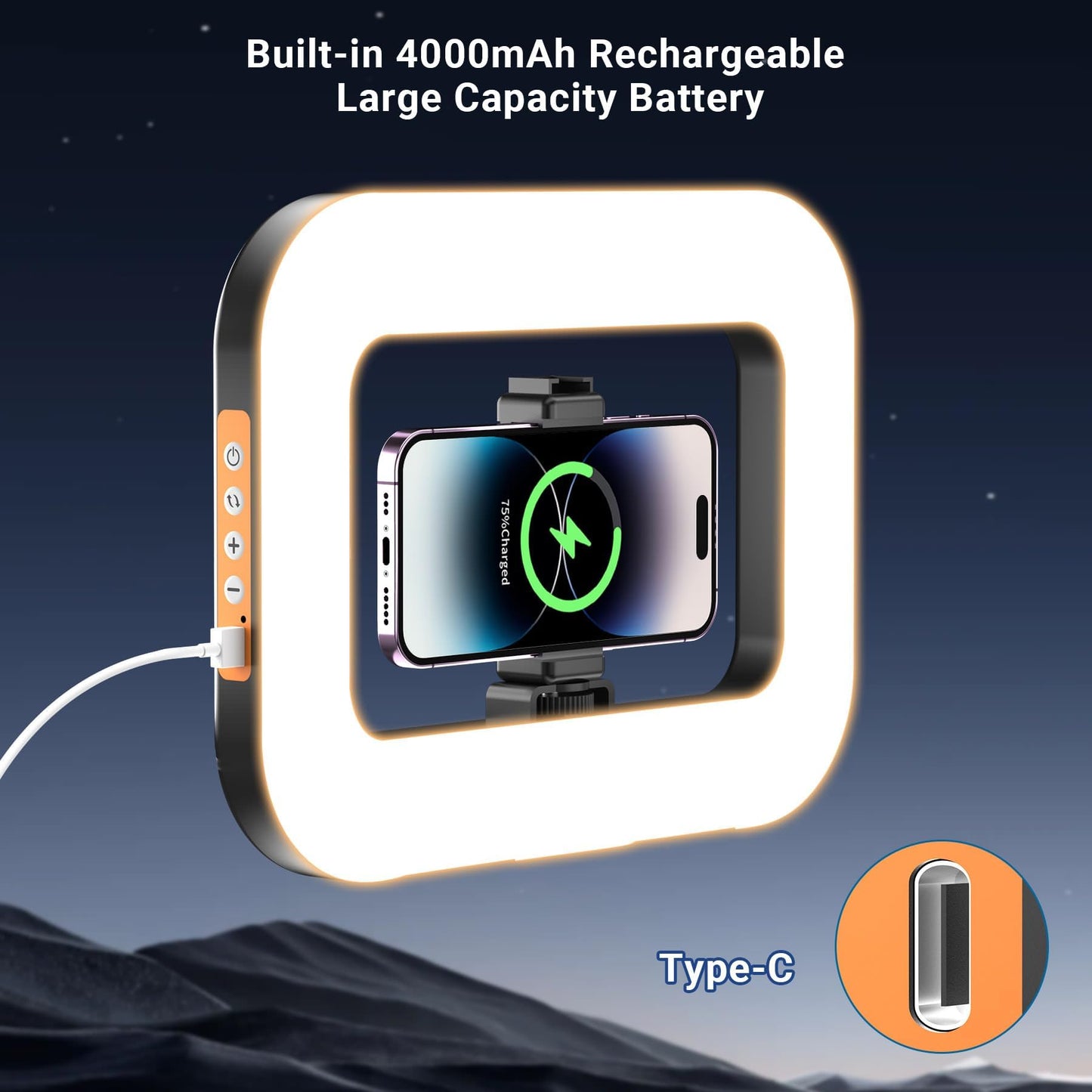 Rechargeable Ring Light Without Stand, Cordless Square Ring Light for 360 Photo Booth Accessories, Phone Video Stabilizer for iPhone with 4000mAh
