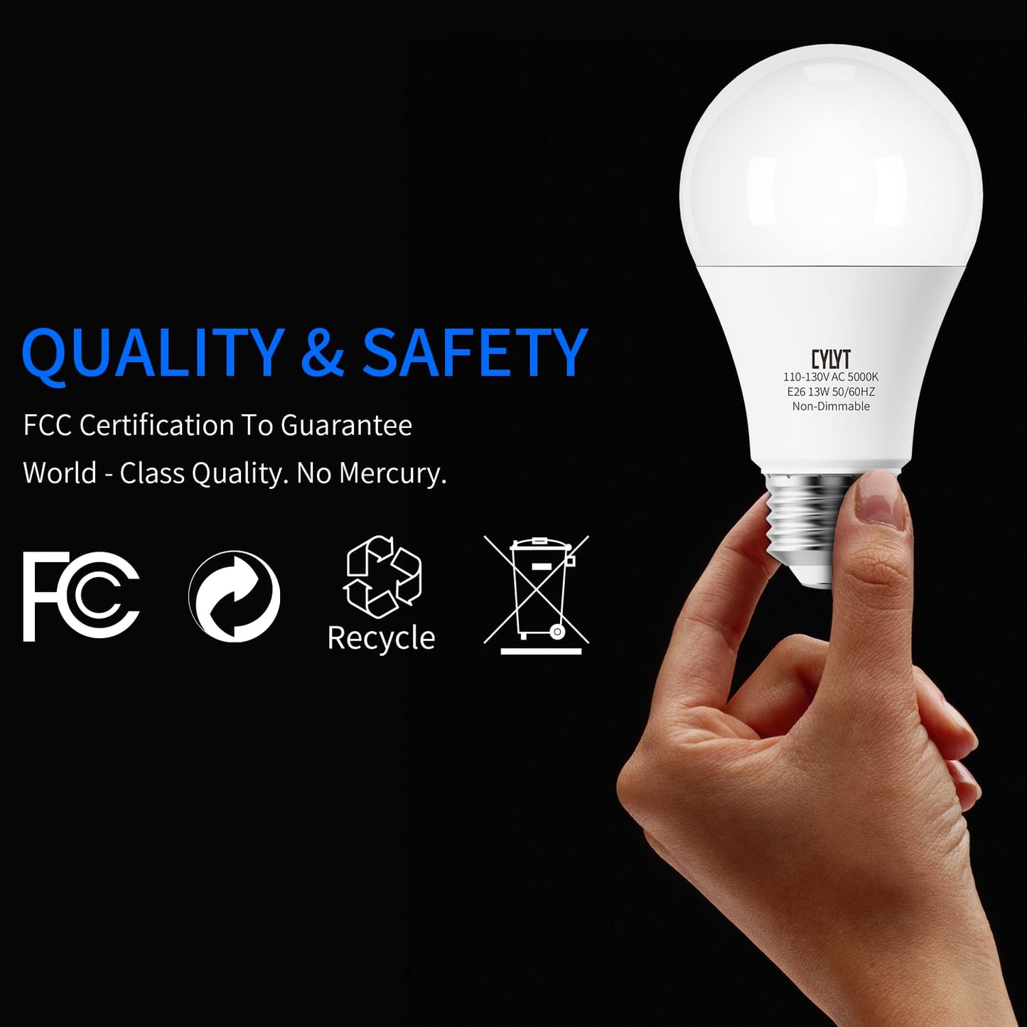 CYLYT 100W Equivalent Bright LED Light Bulbs, Daylight White 5000K A19 Lightbulbs, Focos LED para Casa, for Kitchen Bedroom Indoor, 1500 Lumens, E26