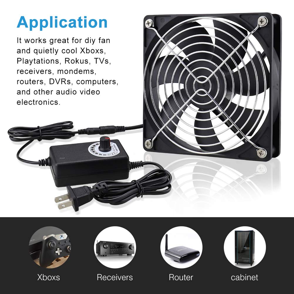 Wathai 120mm x 25mm AC Powered Computer Fan with AC Plug 110V 120V 220V 240V Variable Speed Controller 3V to 12V, for Biltong Box Greenhouse Receiver