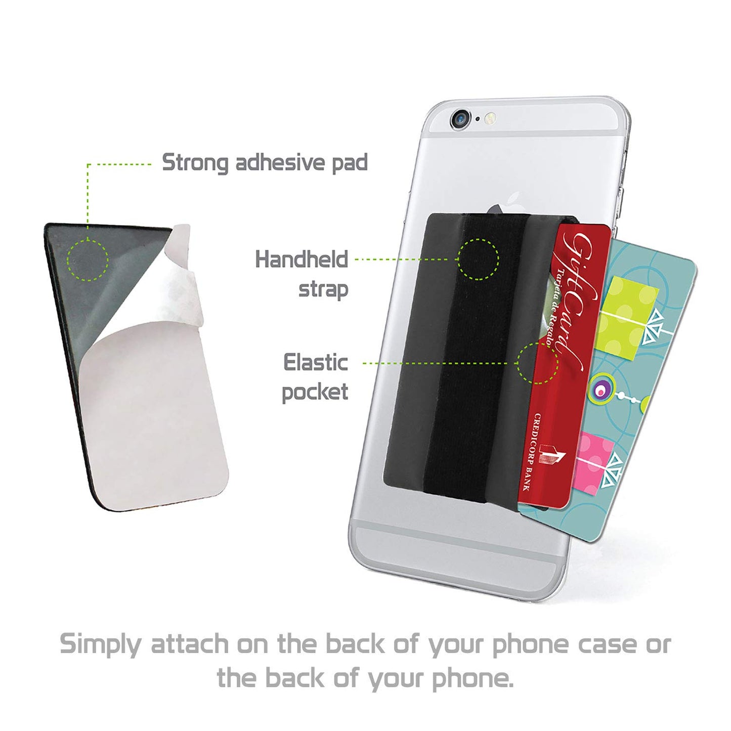 Cellet EZStick Self Adhesive Slim ID and Credit Card Holder Stick-On Phone Wallet and Holding Strap Compatible with Phone 11/11 Pro Xr Xs/Max X 8/Plus