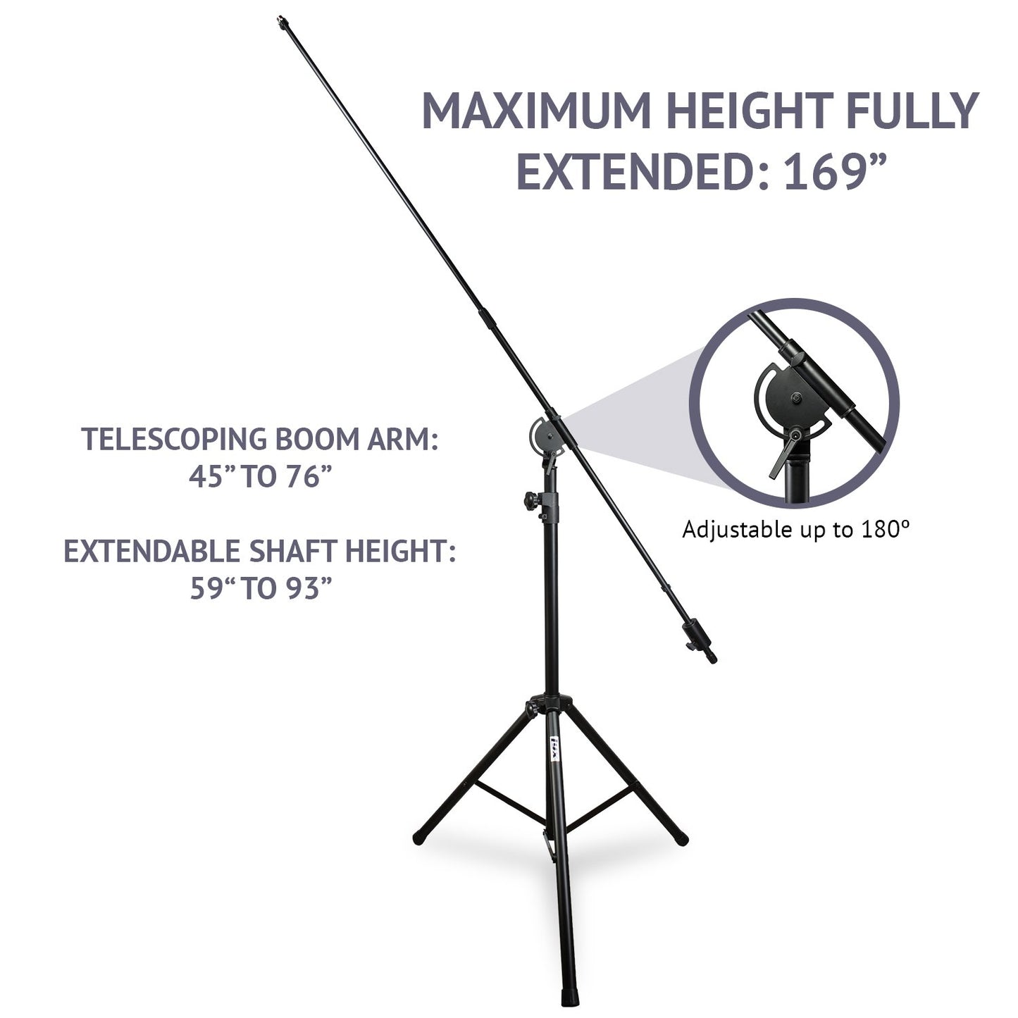 LyxPro SMT-1 Professional Microphone Stand Heavy Duty 93” Studio Overhead Boom Stand 76” Extra Long Telescoping Arm Mount, Foldable Tripod Legs &