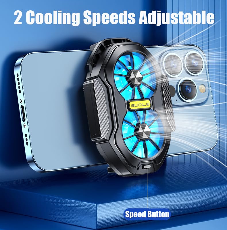 Mobile Phone Cooler with Dual Cooling fan, Cell Phone Radiator Heatsink for iPhone Android Smartphones with Rechargeable Battery, L2R2 Mobile Phone