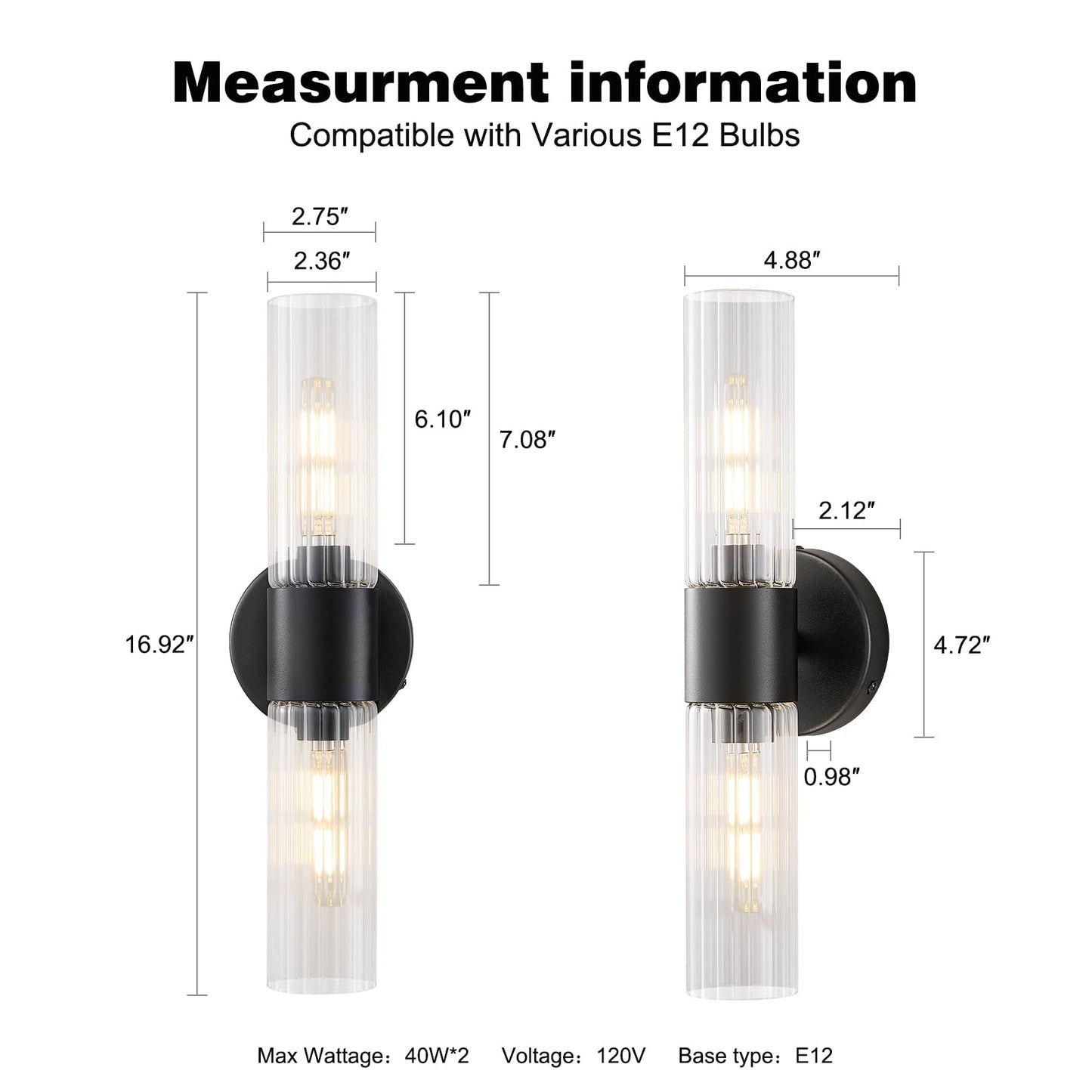 Timeweave Bathroom Light Fixtures 2-Light, Modern Vanity Light for Bathroom, Wall Sconce, Bath Light with Glass Rods Shades for Mirror Bedroom Hallway