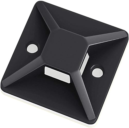 FIXSON Zip Tie Mount Square Adhesive Cable Ties for Wire Clips Cable Management (pack of 100) (40x40mm, Black)