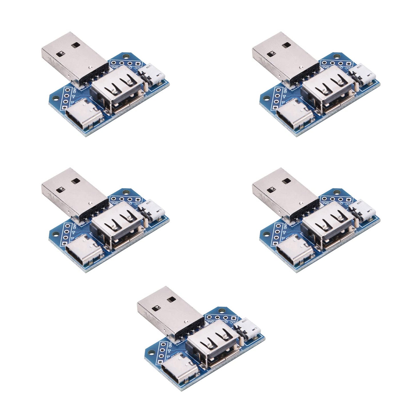 5-Piece Mini USB-C Adapter Kit for Micro USB to USB-C Conversion, Male to Female DIP Socket Adapters with 2.54mm Pitch for Electronics Prototyping