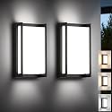 iYogaled Modern Exterior Lighting Fixtures, 3-Color Temperature Front Porch Light fixtures, IP65 Waterproof wall Sconce,18W 1500LM Rectangular Black