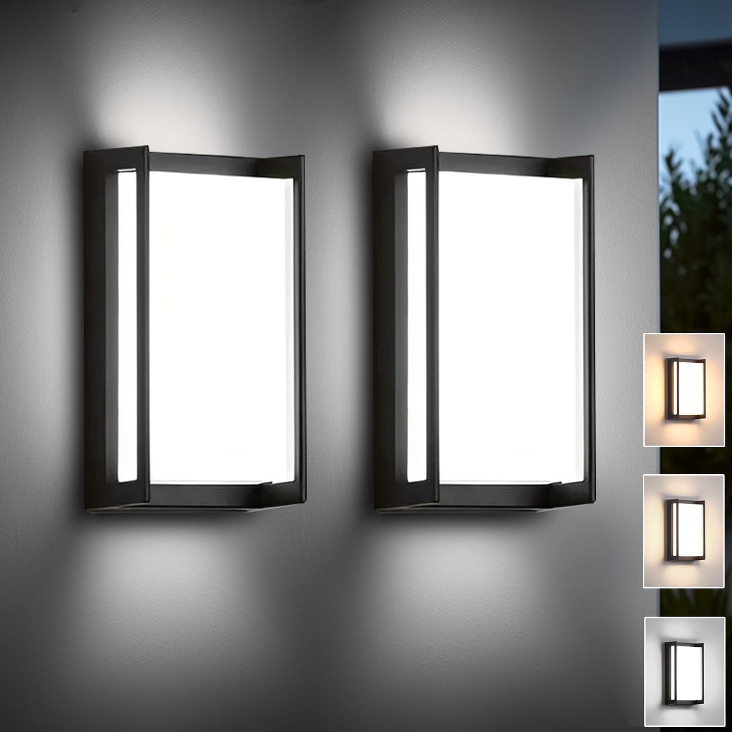 iYogaled Modern Exterior Lighting Fixtures, 3-Color Temperature Front Porch Light fixtures, IP65 Waterproof wall Sconce,18W 1500LM Rectangular Black