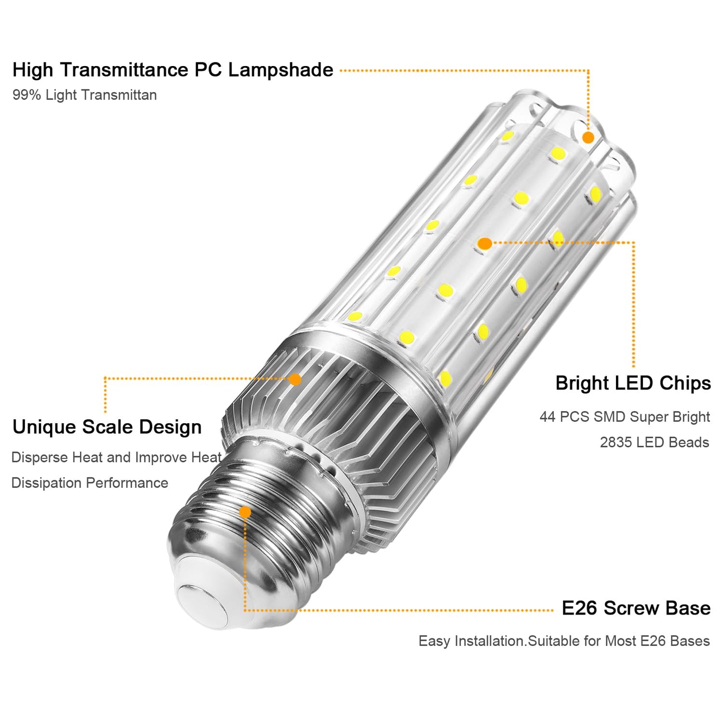 Aolang E26 LED Bulb,20W LED Corn Light Bulb 150W Equivalent 6000K Daylight White 2000LM Non-dimmable Flicker Free Ceiling Fan LED Corn Bulb for Indoor