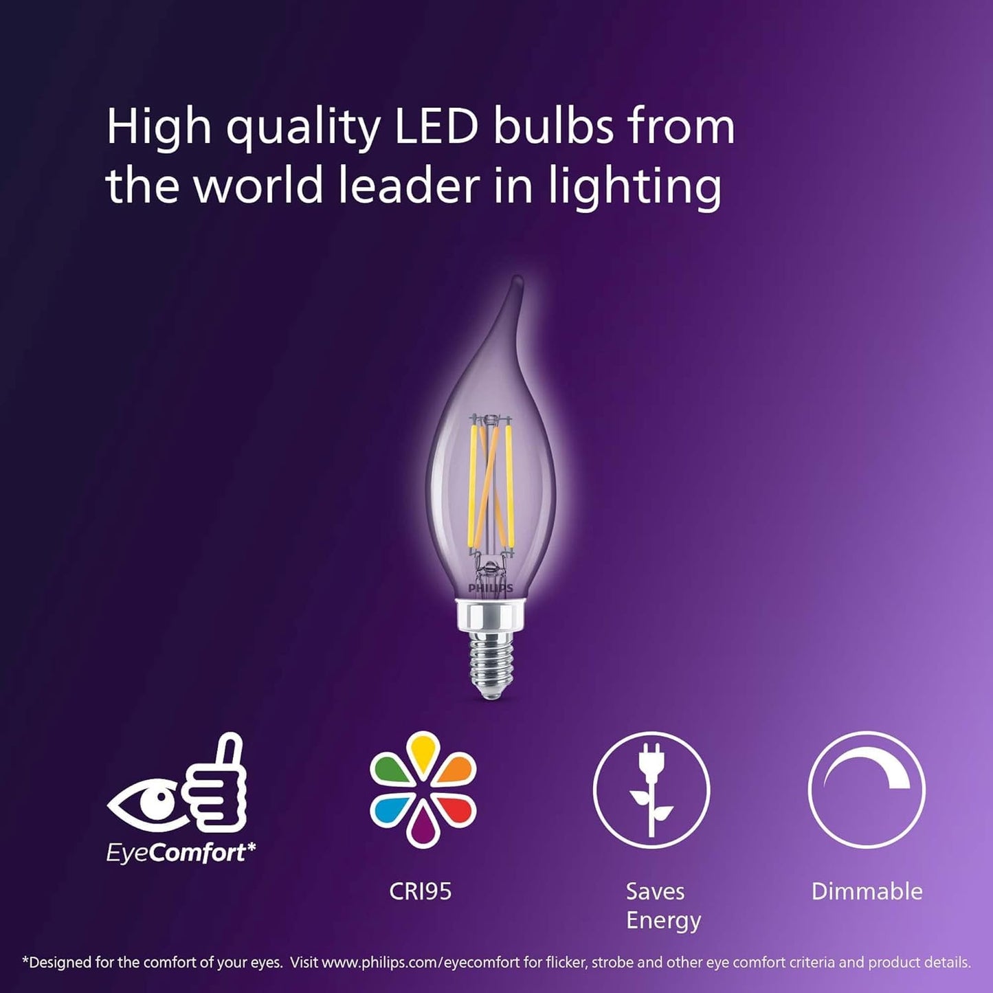 PHILIPS LED BA11 E12 Chandelier Bulbs, 3-Pack