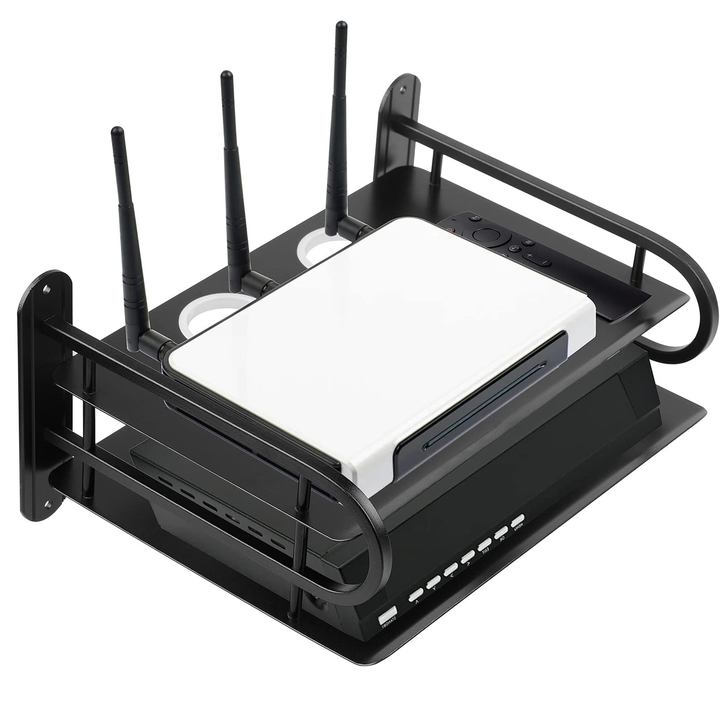 Z-Color Black Metal Double Wireless WiFi Router Storage Box/TV Set Box Shelf Wall Hanging Plug Board Bracket Cable Storage Organizer (Large)