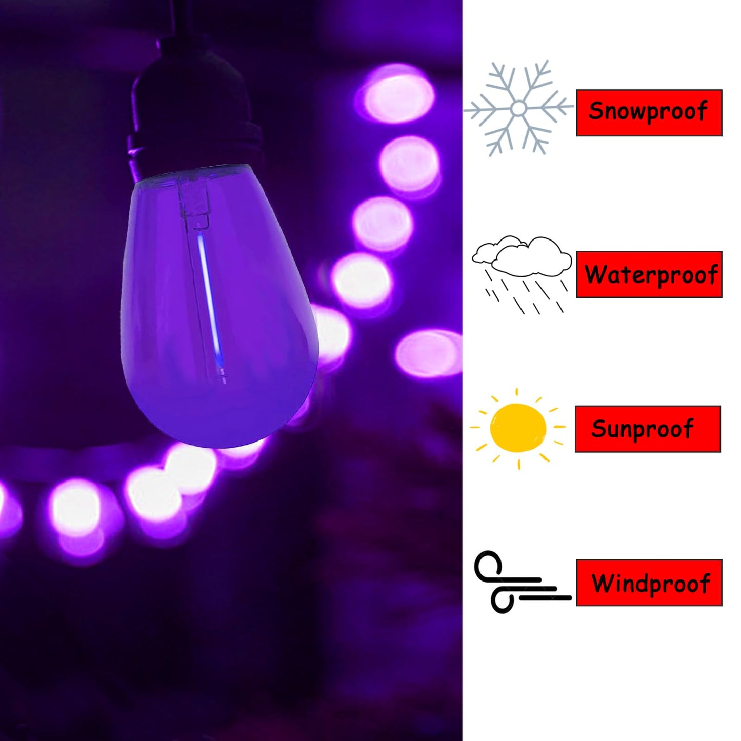 LRSUEYSKIN S14 Purple LED Bulbs 1W S14 LED Bulb Shatterproof Plastic Outdoor Indoor Filament Replacement Bulbs E26 Base Decorative LED String Light