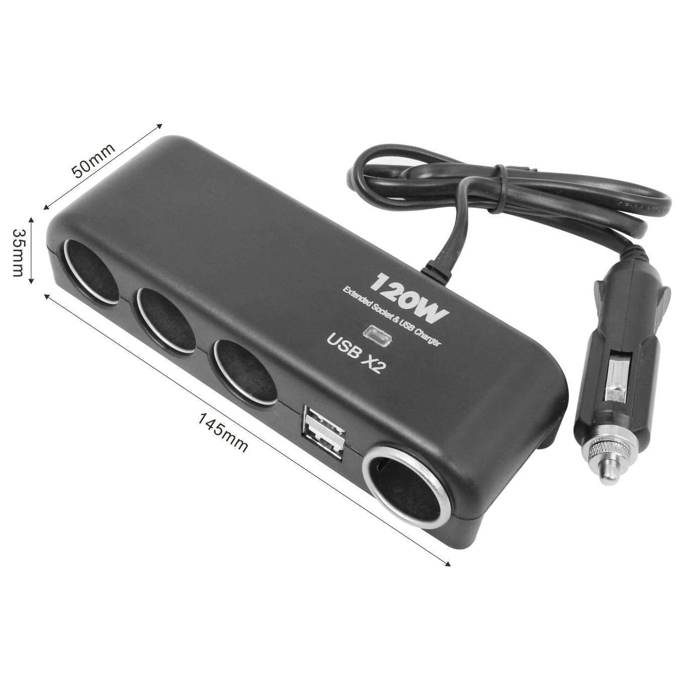 4 Way Car Charger Splitter Power Adapter with Multi Socket Dual USB 12V-24V Plug Charger for iPhone iPad Samsung GPS Dashcam
