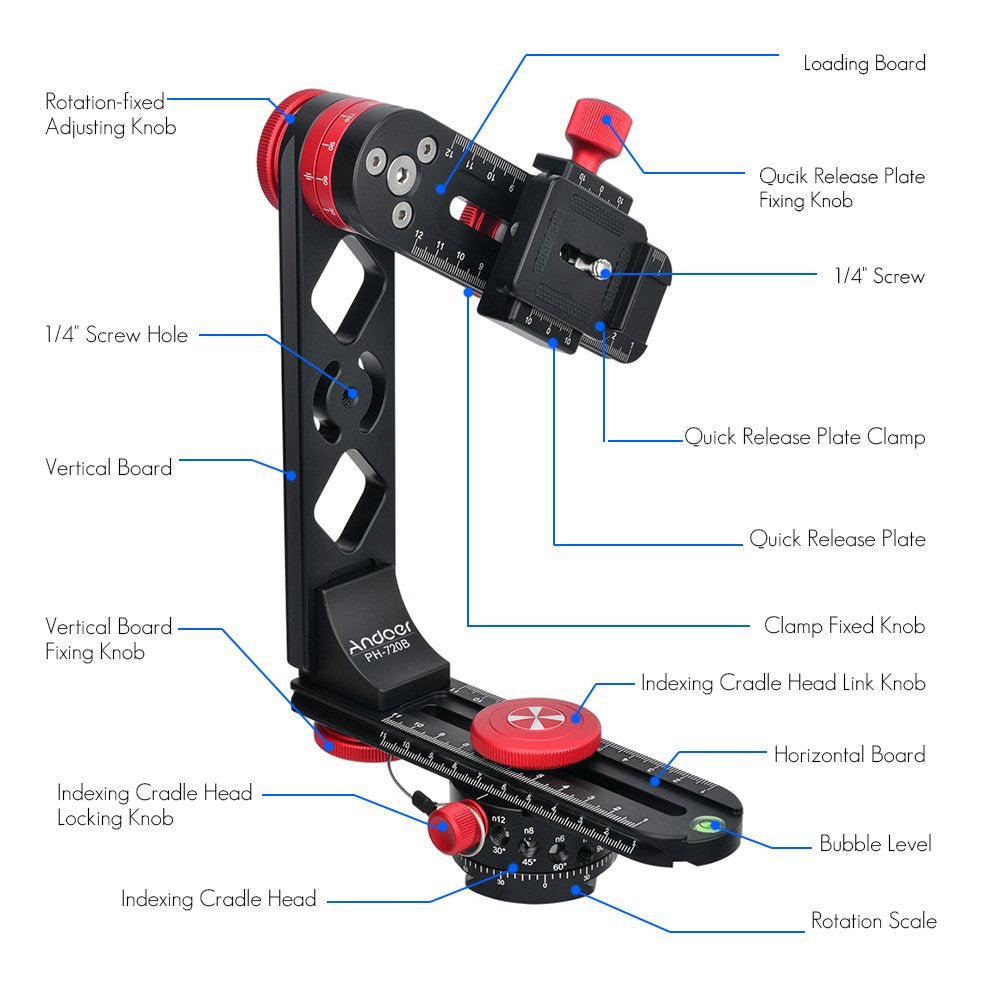 Andoer PH-720B 720° Gimbal Head Panoramic Head Aluminium Alloy with Ball Head Quick Release Plate Carry Bag Max Load 22lbs for Nikon for Sony DSLR