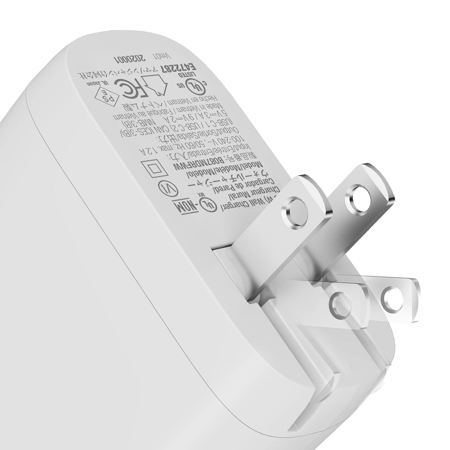 Amazon Basics 36W Dual Port USB-C Wall Charger with Power Delivery, Foldable Plug, for Tablets and Phones, Apple Watch, White, 2.34 x 1.09 x 2.21 in