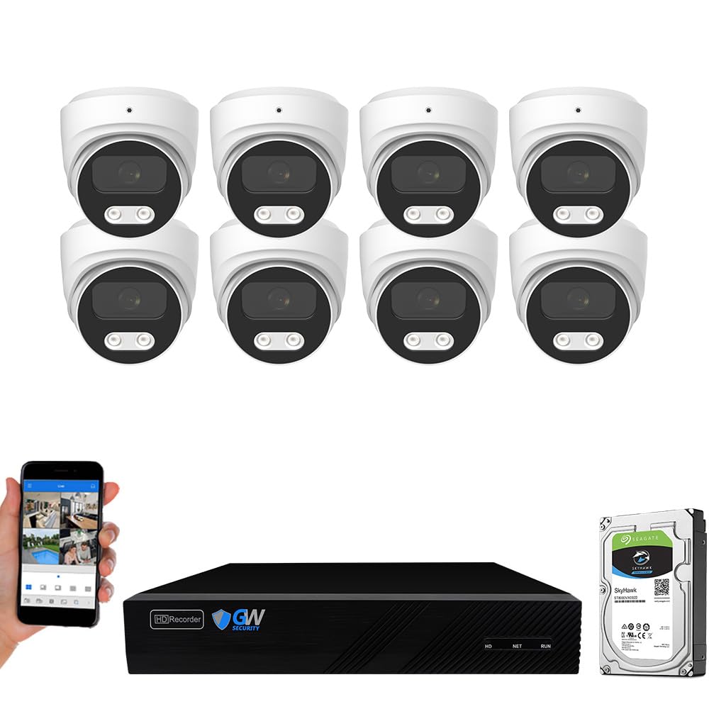 GW Security 8 Channel 12MP NVR 4K Security Camera System with 8 x 8MP PoE Spotlight Color Night Vision Outdoor/Indoor Microphone Dome Cameras, Smart