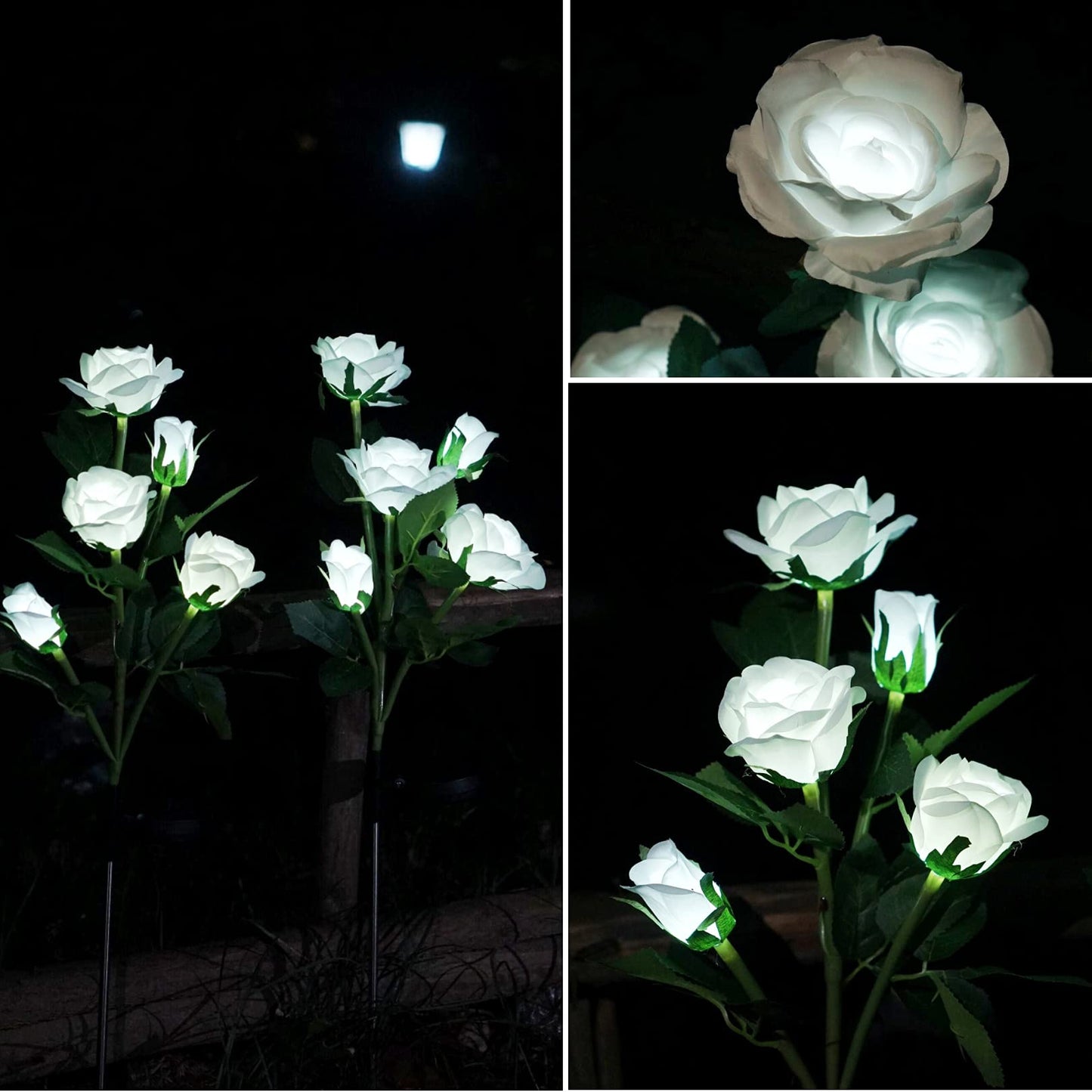 Solar Garden Rose Lights, Decorman 2 Pack Realistic Solar Outdoor Flower Lights Waterproof LED Stake Landscape Decorative Lights with 10 Roses