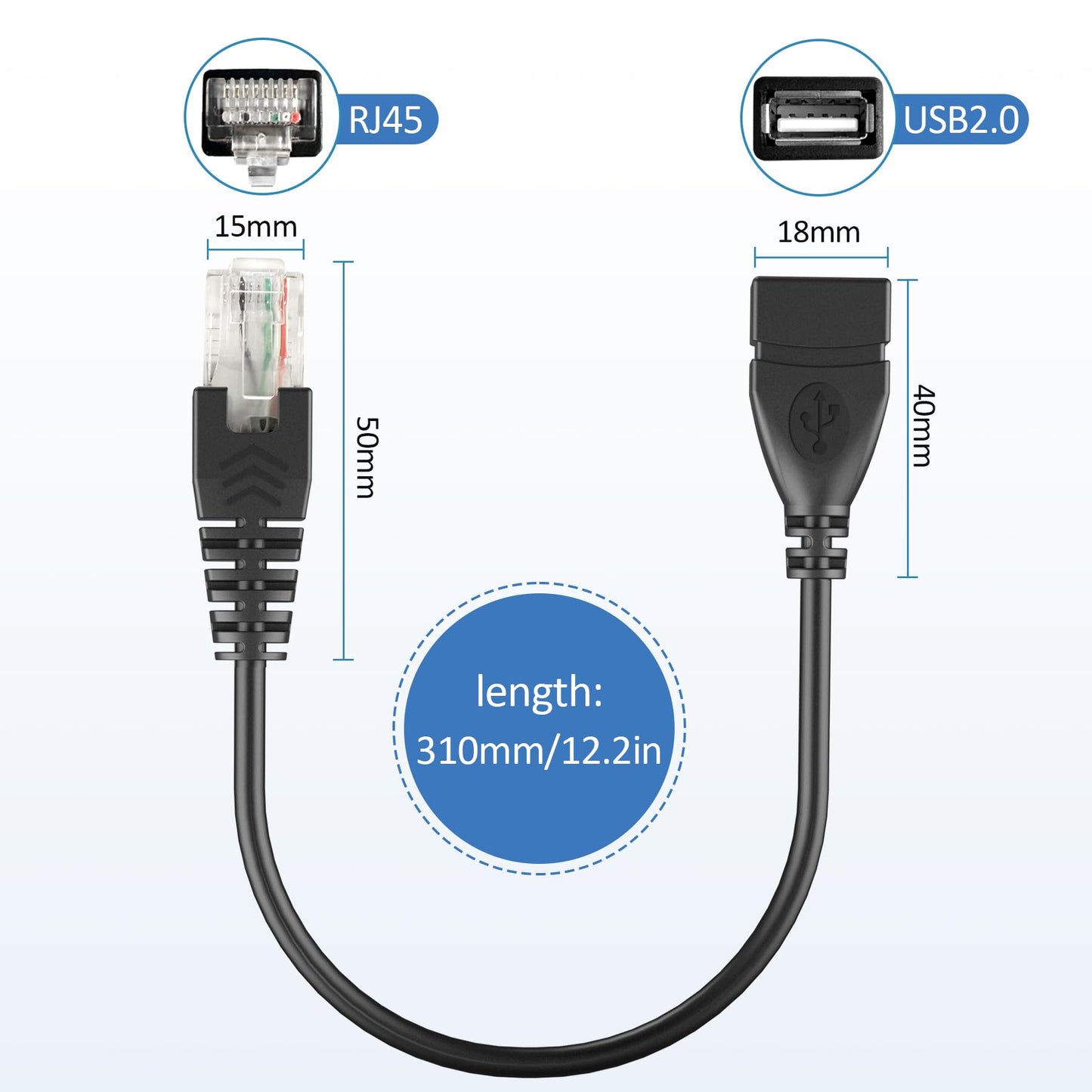 SYGGDERS 2 Pcs USB to RJ45 8p4c Ethernet Converter, Gigabit Ethernet Extension Cable (11.81 Inches) Suitable for Routers/Modems/Cameras/Set-Top