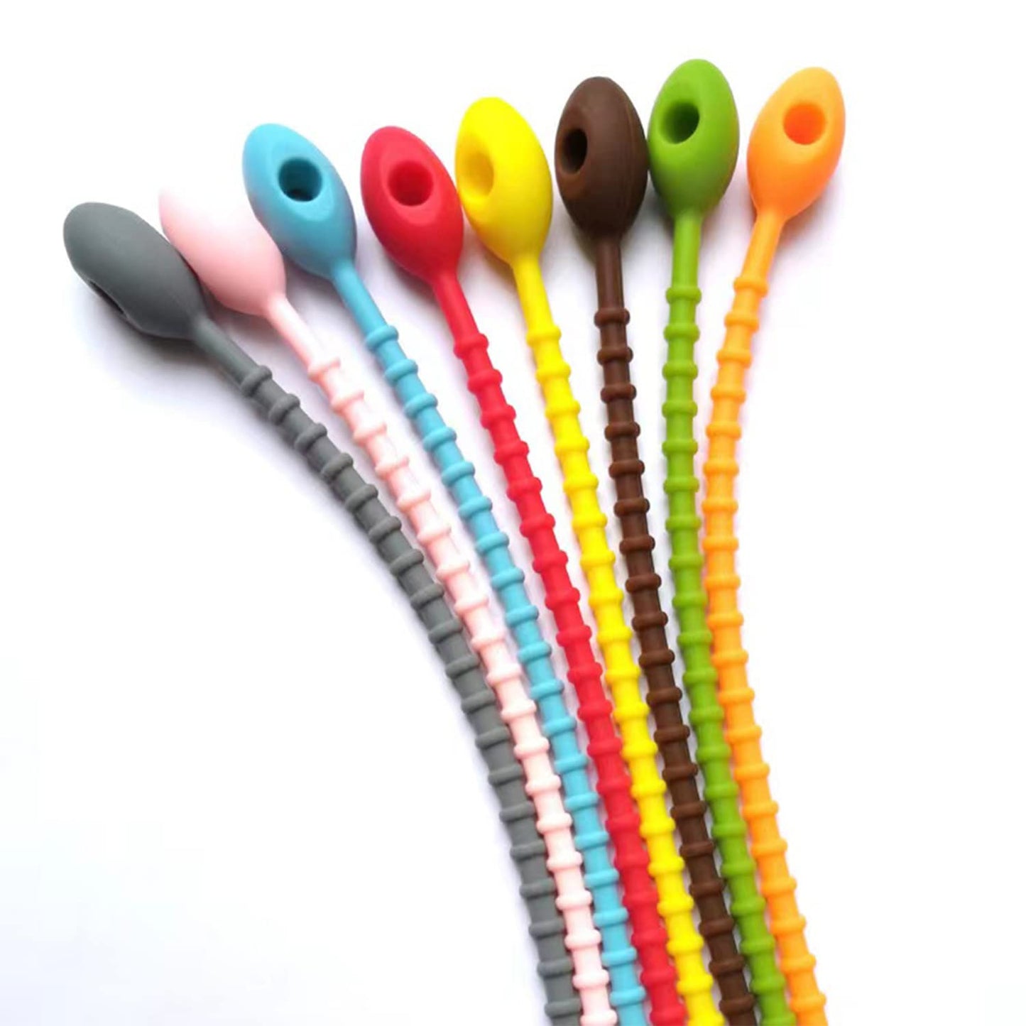 Qishing Reusable Colorful Silicone Zip Ties, Durable Cable Ties, All-Purpose Silicone Cords (16pcs)