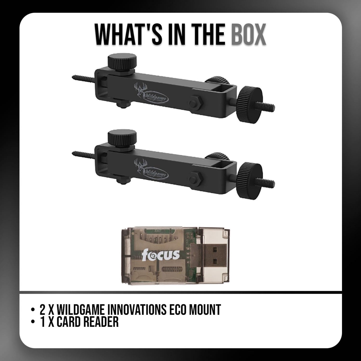 Wildgame Innovations Eco Mount (2-Pack) - Compatible with Cameras and Solar Power Packs Bundle with Card Reader (3 Items)