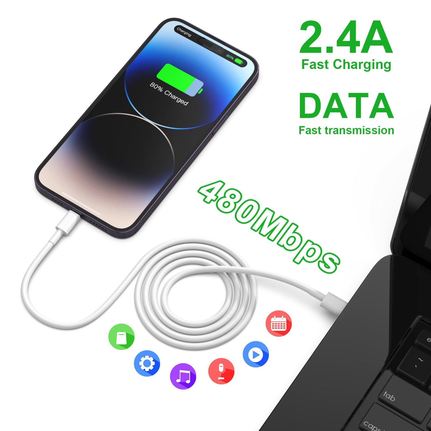 5Pack Apple MFi Certified USB C to Lightning Cable 6FT - Fast Charging for iPhone 14 to 8
