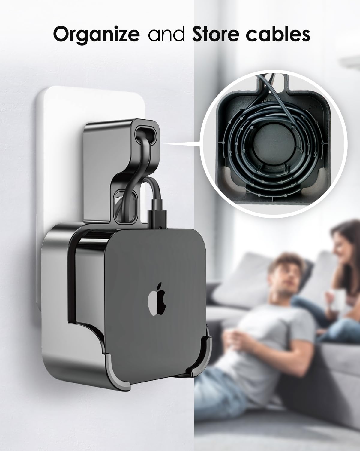 volport Wall Mount Holder Bracket for Apple TV 4k 3rd Generation - Outlet Hanger Stand for Apple-TV 4k+ Gen 3 Built-in Cable Management, Hide & Store