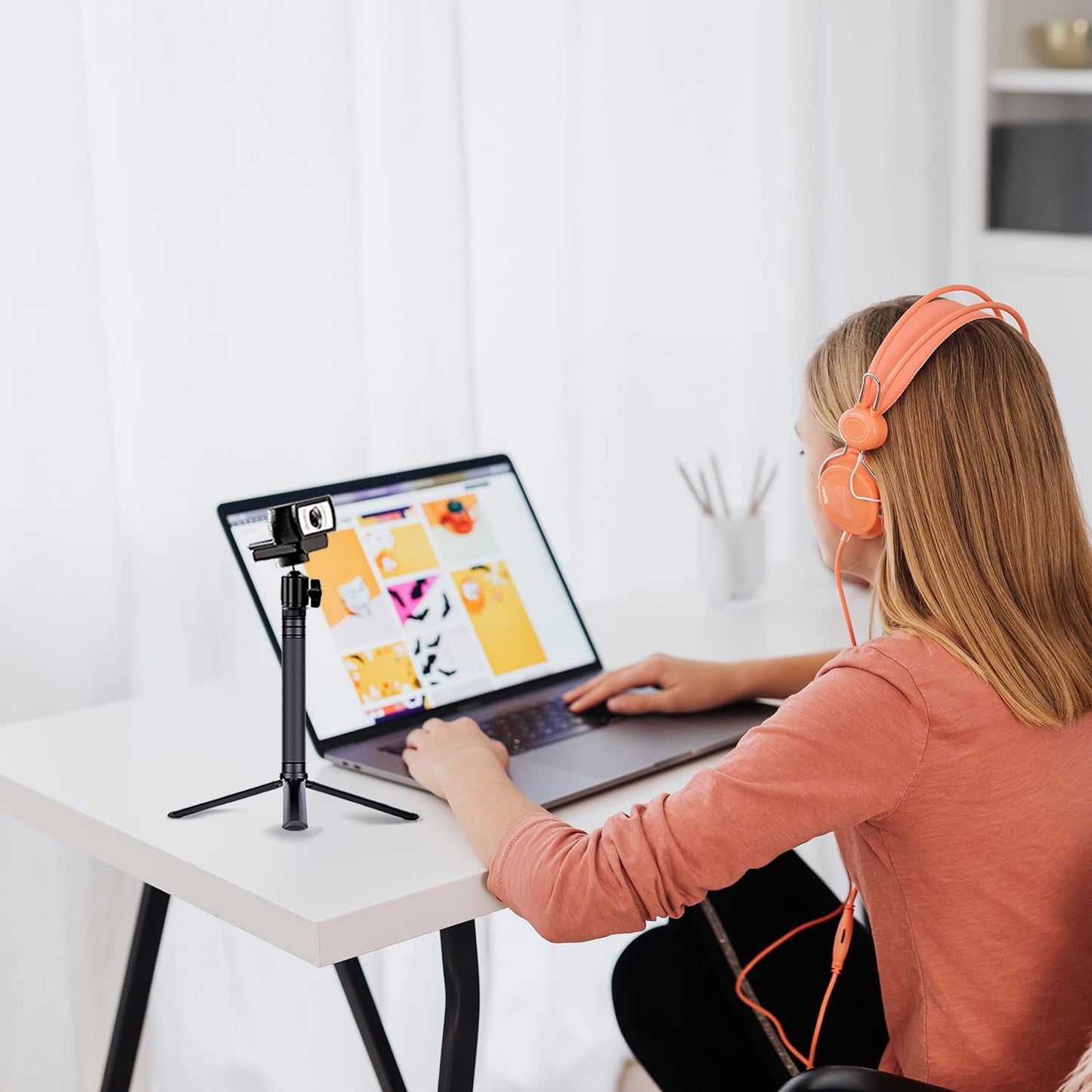 JCWINY 30" Tall Webcam Stand Tripod Extendable Desktop Tabletop Webcam Tripod Web camera Mount Aluminum Desk Tripods Stand for Logitech Brio Webcams