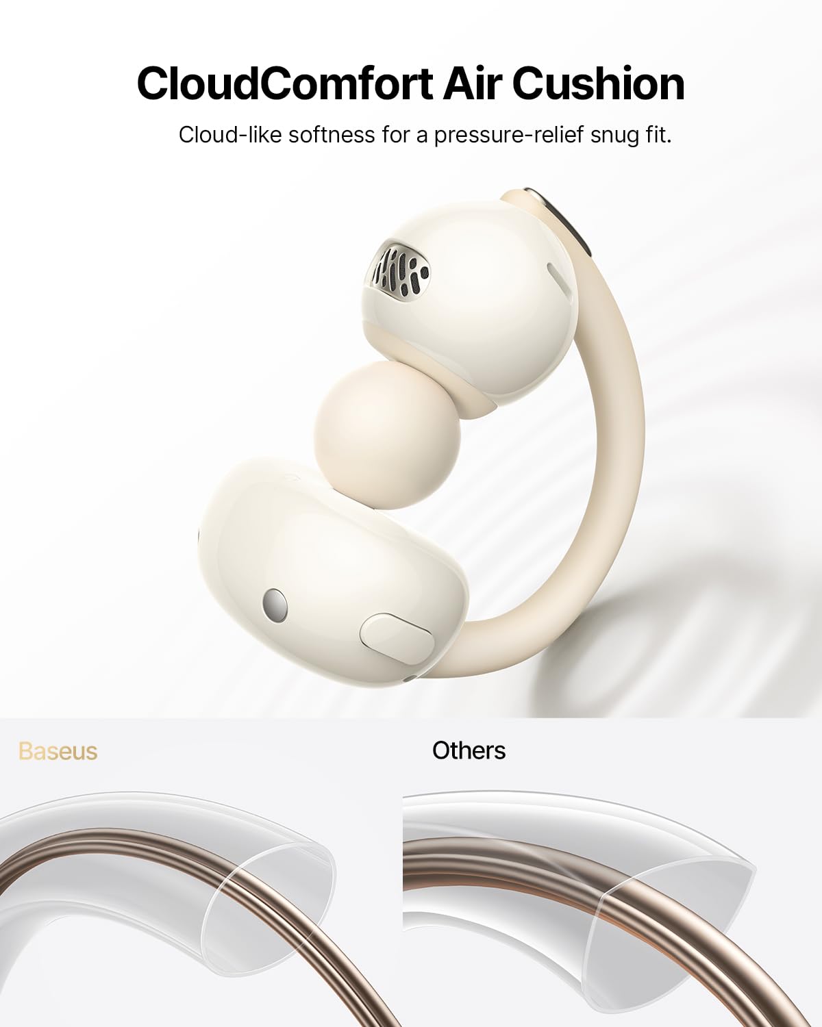 Baseus Bowie MC2 Air Open Ear Clip-on Earbuds, CloudComfort Air Cushions for Workout Running, 11mm Drivers Super Bass 2.0, IP67 Waterproof, 40H