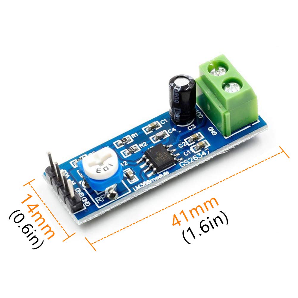 Ganasome 2Pcs LM386 Audio Amplifier Module, 200x Gain Adjustable, 5V-12V DC, for Arduino Projects