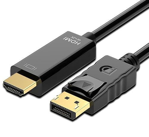 DisplayPort to HDMI Cable, Uni-Directional 4K DP to HDMI Cable 6 Feet, 4K@30Hz, 1080P Full HD, Male to Male Compatible for Computer, NVIDIA, AMD