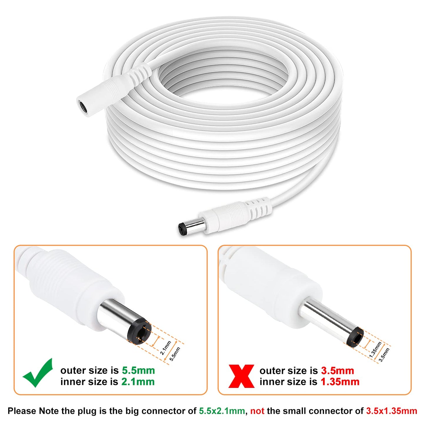 WILDHD DC Power Extension Cable 33ft, 2.1mm x 5.5mm Plug Compatible with 12V DC Adapter Cord for CCTV Security Camera, IP Camera, Standalone DVR (33ft