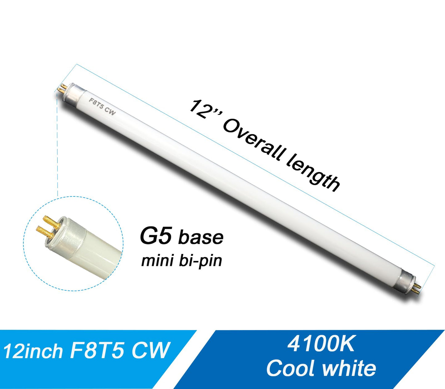 Accway (6 Pack) F8T5/CW 4100K 12’’ Linear Fluorescent Light Bulb, 8W Cool White T5 Tube, G5 Mini Bi Pins Base Replacement for Under Cabinet Light, RV
